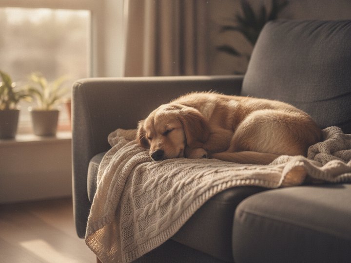 A puppy asleep on the couch
