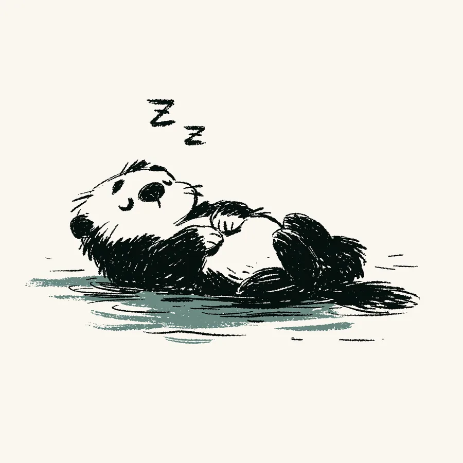 An otter asleep on its back, floating peacefully