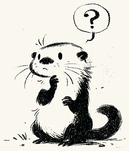 A puzzled otter scratching its chin under a question mark